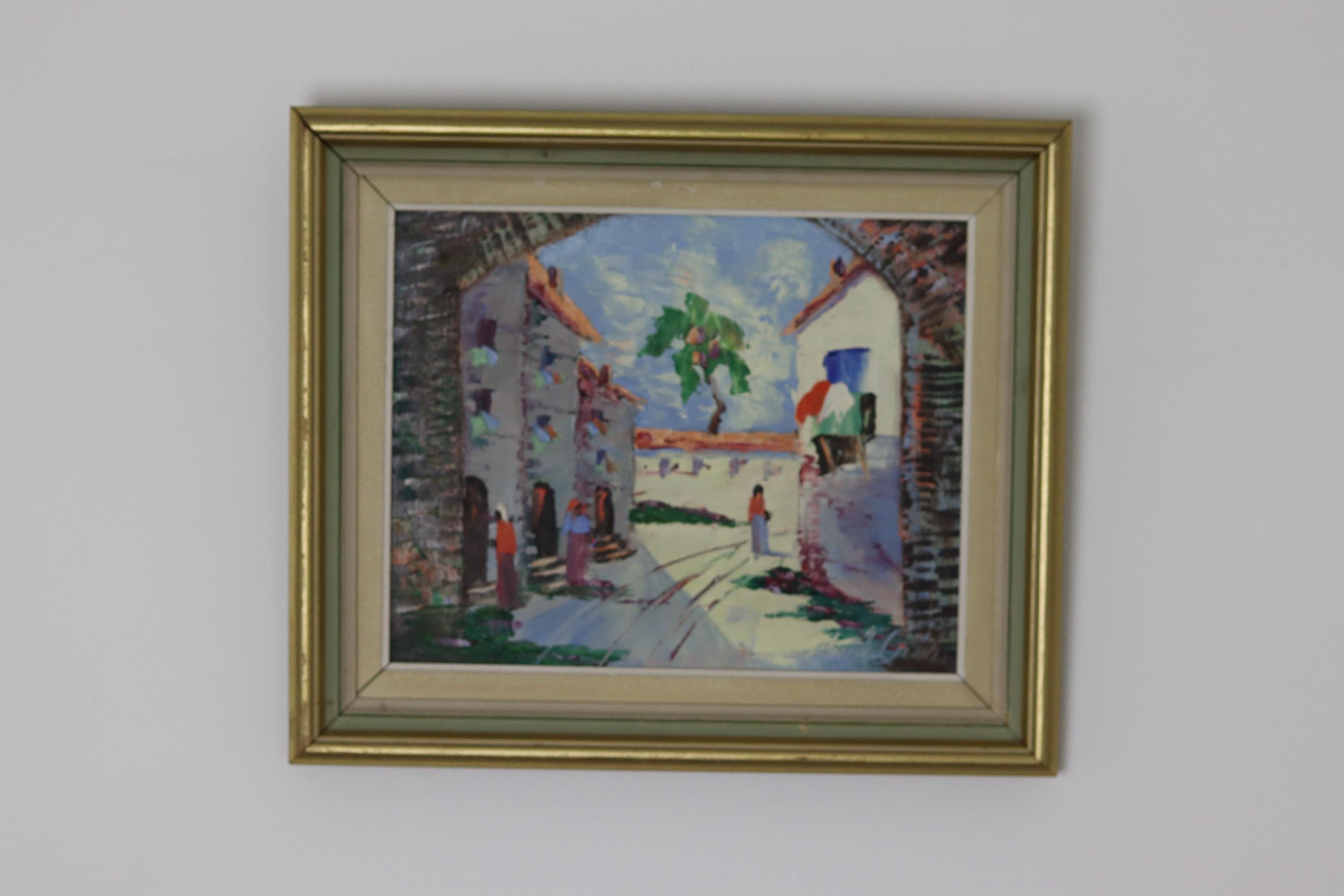 1950s Original Swedish Modernist Oil on Canvas Painting Street View