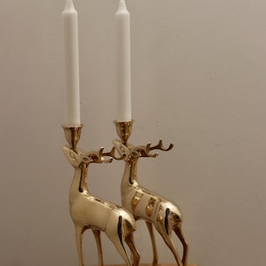 Pair of Mid-Century Brass Stags Candlestick holders