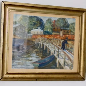 Original Swedish Watercolour "Bridge"- Vintage & Framed