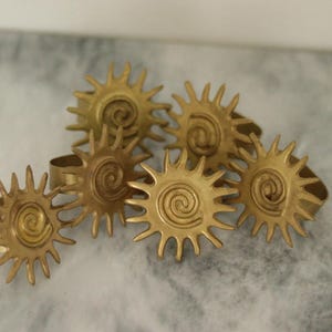 Vintage Swedish Brass Sun Napkin Rings -Set of 6
