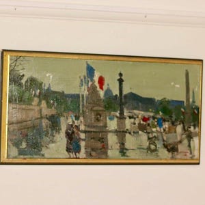 Original Swedish Mid-Century Oil On Canvas Painting &quot;French Street Scene&quot; by Olson --Vintage & Framed