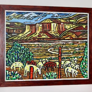 Original Swedish Mid-Century Oil On Canvas Painting &quot;Canyon with Sheep&quot; by Brum--Vintage & Framed