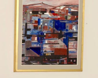 Mid-Century Original Swedish Oil on Panel "Abstract Composition " by Hultkrantz. - Vintage & Framed