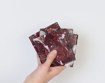 Set of 4 - Madeji Chunky Red Square Marble Coasters