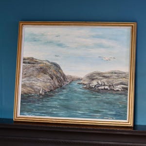 Swedish Mid-Century Oil on Panel" Seascape" by E Alveskog