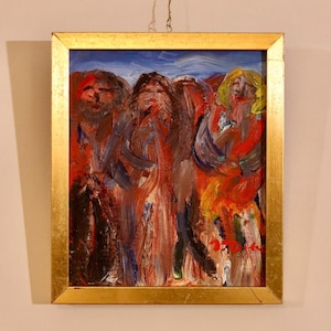 Mid-Century Original Swedish Oil on Panel &quot;Figures &quot;  Vintage & Framed