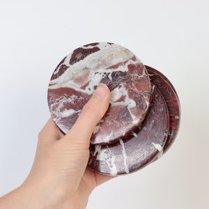 Set of 4 - Gabriella Red Round Marble Coasters