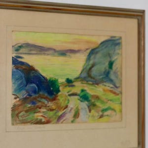 Original Swedish Watercolour on Paper "Sunset Valley" --Vintage & Framed