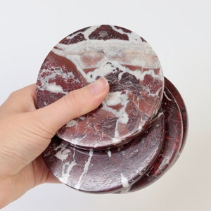 Set of 4 - Gabriella Red Round Marble Coasters