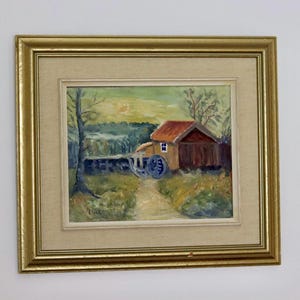 Original Swedish Mid-Century Oil On Canvas Painting &quot;Hut in a Serene Landscape&quot; by Alice --Vintage & Framed