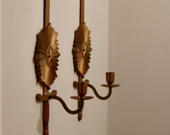 Pair of Vintage Swedish Bronze Sconces "Knife in North Star"