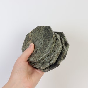 Set of 4 - Angelo Indian Green Chunky Octagonal Marble Coasters