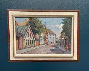 Original Swedish Oil on Panel – “Town Square” by E.Juner – Vintage & Framed – 64 × 46 cm (25.2" × 18.1")