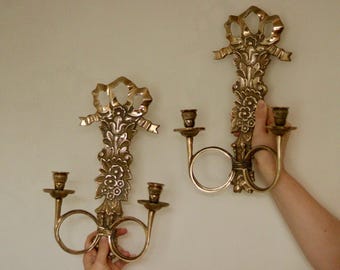 Pair Of Mid Century Italian Brass Bow Sconces