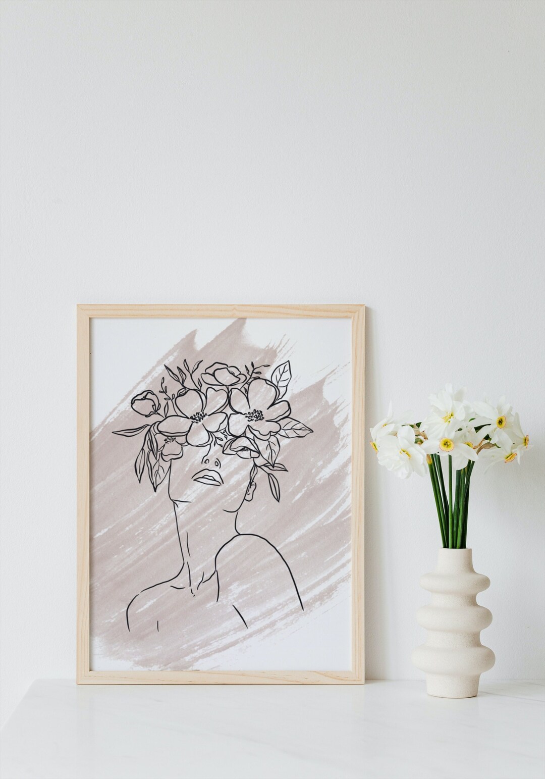Floral Woman Line Art Print: Minimalist Home Decor (digital Download ...