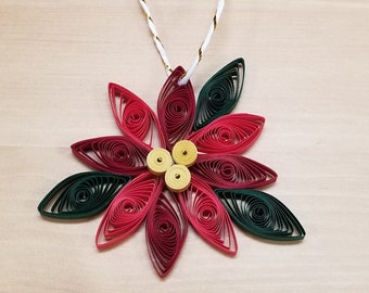 Paper Quilled Poinsettia Ornament -Christmas Ornament - Christmas Decoration- Magnet - Card