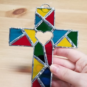 Stained Glass Cross - Suncatcher Cross - Stained Glass Window Hanging - Mosaic Cross - Colorful Cross