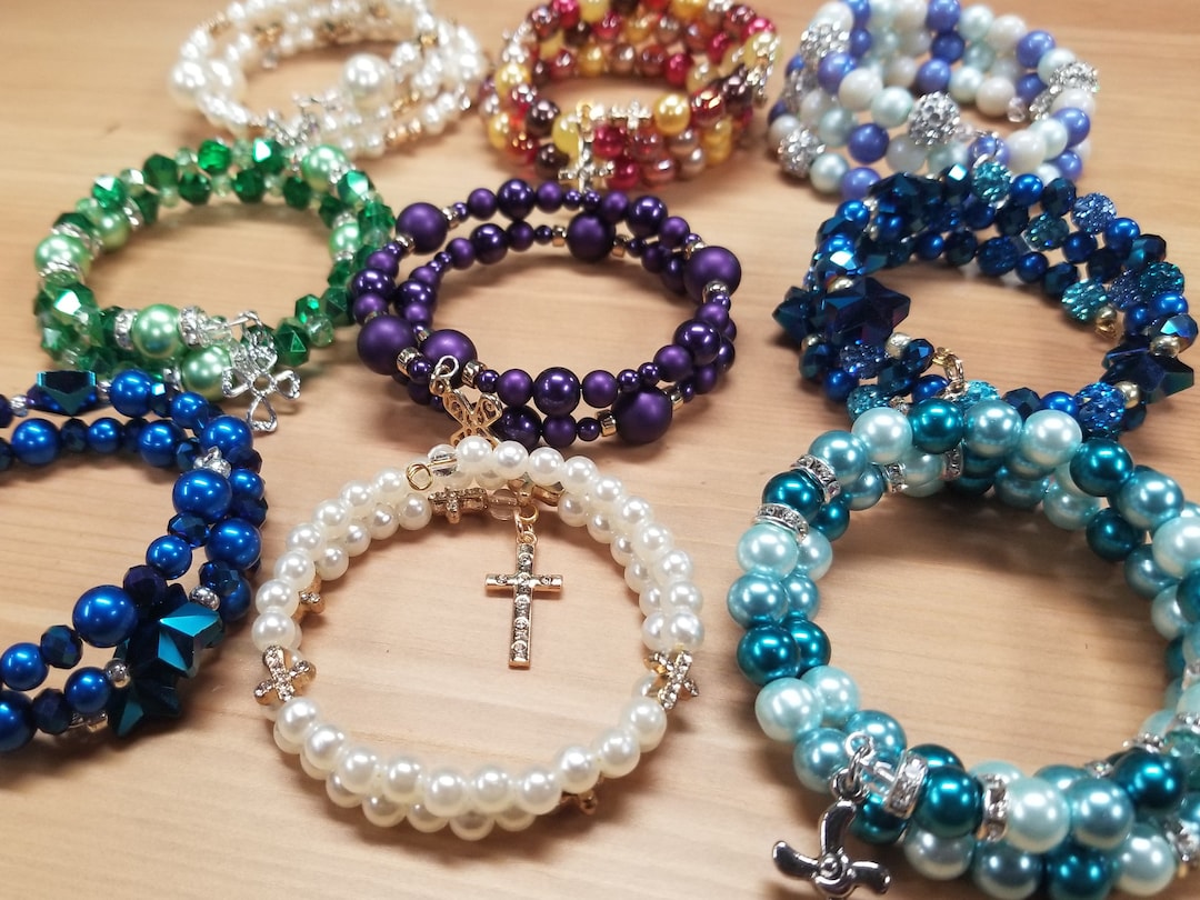 Memory Wire Rosary Bracelet Etsy