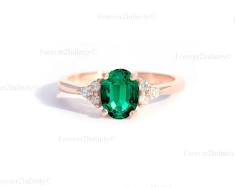 Vintage Oval Emerald Engagement Ring, Unique Art Deco Emerald Engagement Promise Ring For Women, May Birthstone, Anniversary Weeding Gift