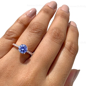 Natural Round Cut Tanzanite Engagement Ring, Vintage 14k Gold Tanzanite Bridal Ring, Diamond Promise Ring For Women Anniversary Gift For Her