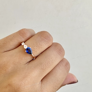 Vintage Blue Sapphire Engagement Ring, Pear Cut Blue Sapphire Ring For Women, September Birthstone, Promise Ring, Anniversary Gift For Her