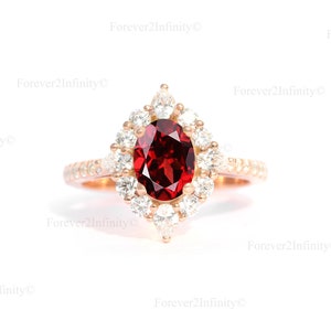 Vintage Garnet Engagement Ring, Natural Oval Cut Garnet Wedding Ring, Promise Ring For Women, January Birthstone, Anniversary Gift For Her