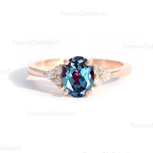 Unique Oval Cut Alexandrite Engagement Ring, Art Deco Alexandrite Ring, Color Change Gemstone Promise Ring, June Birthstone Anniversary Gift