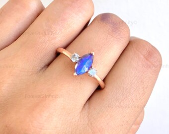 Vintage Unique Marquise Moonstone Bridal Ring, Natural Moonstone Engagement Ring, Dainty Promise Ring For Women Bridal Birthday Gift For Her