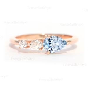 Vintage Aquamarine Engagement Ring, Pear Aquamarine Wedding Band March Birthstone Birthstone Promise Ring For Women Anniversary Gift For Her