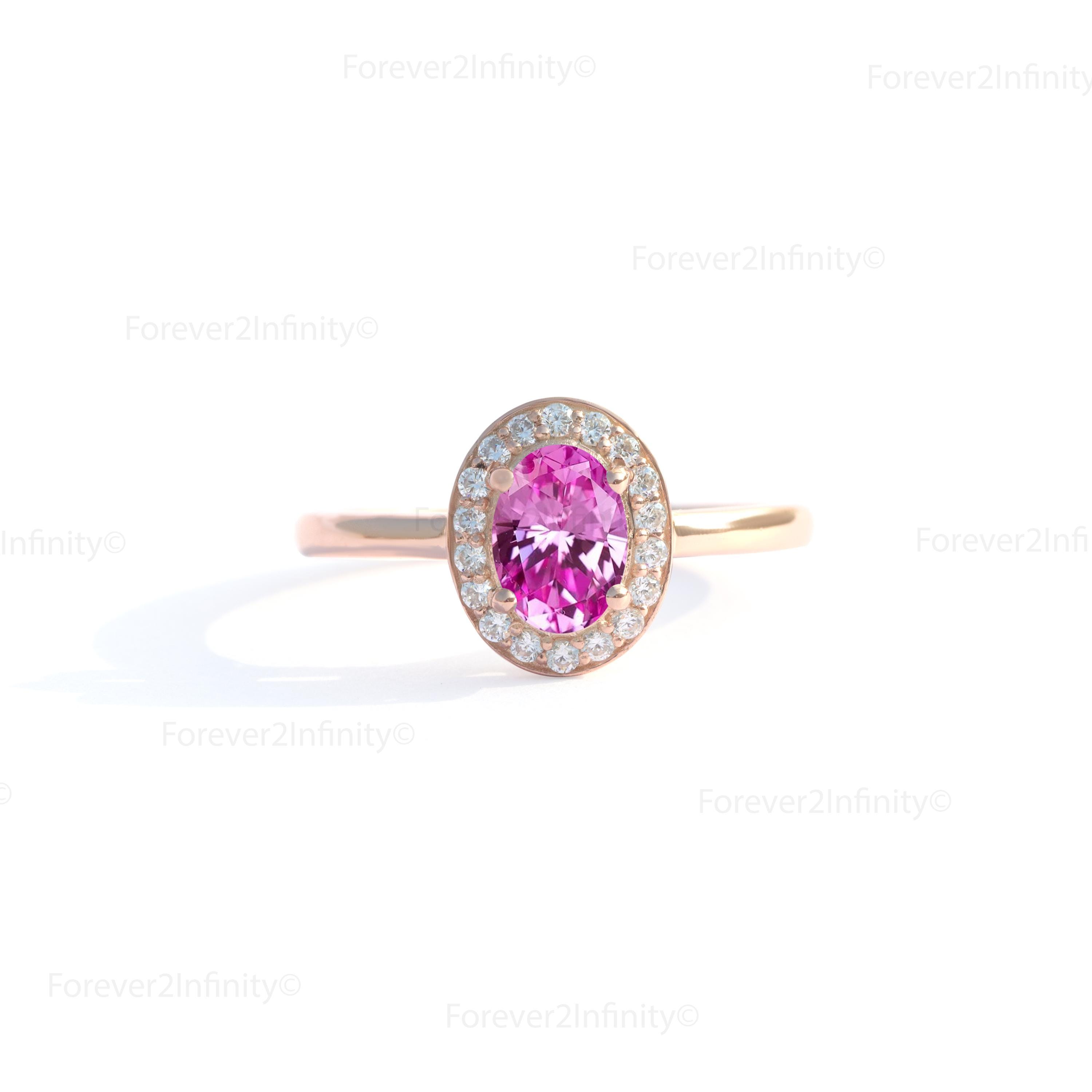 Art Deco Pink Sapphire Engagement Ring, Rose Gold Vintage Oval Shape Sapphire Diamond Wedding Ring, Promise Ring For Women, Gift For Her