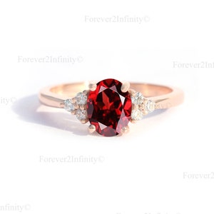 14K Rose Gold Red Garnet Engagement Ring, Natural Garnet Ring, Red Gemstone Promise Ring For Women, January Birthstone Anniversary Ring Gift
