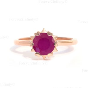14K Rose Gold Ruby Solitaire Ring, Vintage Round Ruby Engagement Ring, Unique Ruby Promise Ring, July Birthstone, Anniversary Gift For Her