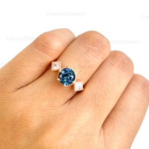 Natural London Blue Topaz Engagement Ring, Vintage Round Topaz Wedding Ring, Dainty Promise Ring, November Birthstone, Anniversary Gift Her