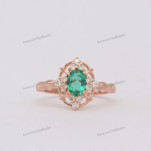 Oval Emerald Engagement Ring, Vintage Engagement Ring, Promise Ring For Women, May Birthstone, Green Emerald Ring, Anniversary Gift For Her