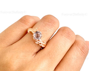 Round Morganite Engagement Ring, 14K Rose Gold Peachy Pink Morganite Ring For Women, June Birthstone, dainty Promise ring, Wedding Gift