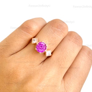 Vintage Pink Sapphire Engagement Ring, 14k Rose Gold Round Sapphire Wedding Ring, Dainty Promise Ring, September Birthstone, Birthday Gifts