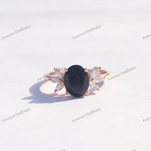 Sky Galaxy Sandstone Ring, Oval Blue Sandstone Engagement Ring For Women, Nebula Ring Outer Space Ring Promise Ring Anniversary Gift For Her