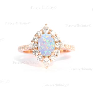 Natural Opal Ring, Vintage White Fire Opal Engagement Ring, Art deco Promise Ring For women, October Birthstone, Anniversary Gift For Her