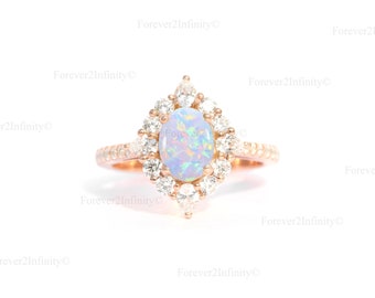 Bague opale naturelle, bague de fiançailles opale de feu blanche vintage, bague de promesse art déco pour femme, pierre de naissance d'octobre, cadeau d'anniversaire pour elle