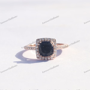 Einzigartiger Blauer Sandstein Verlobungsring, Kissenschliff Blauer Sandstein Verlobungsring für Frauen, Versprechen Ring, Jahrestag Geschenk Weltraum Ring