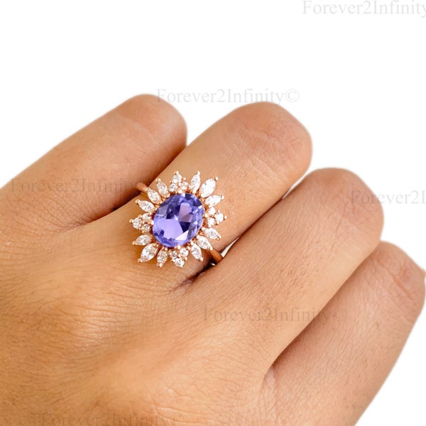 Unique Tanzanite Ring, Vintage Tanzanite Engagement Ring, Marquise cut Diamond Ring, December Birthstone, Promise Ring, Wedding Gift For Her
