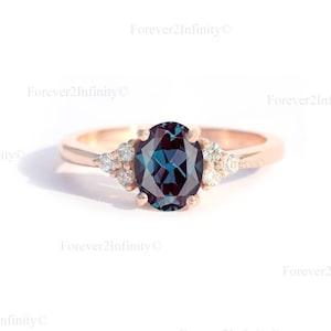 Vintage Oval Alexandrite Engagement Ring, Eva Alexandrite Ring, Color Change Engagement Promise Ring, June Birthstone, Anniversary Gift For