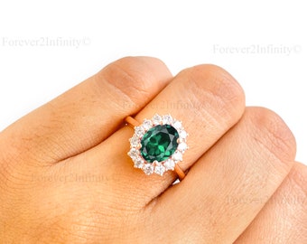 Oval Emerald Engagement Ring, Vintage Emerald Diamond Wedding Ring, Green Gemstone Ring, Promise Ring, May Birthstone, Anniversary Gift for
