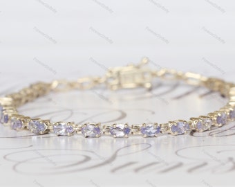 Natural Tanzanite Bracelet, Vintage Oval Tanzanite Bracelet, Bridal Tanzanite Jewelry, June Birthday, Birthday Gift For Her, Silver Bracelet