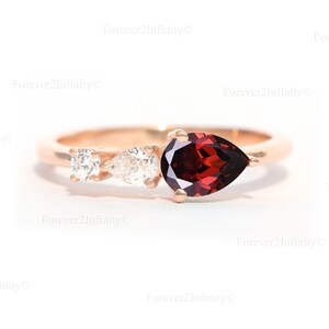 Natural Red Garnet Engagement Ring, Vintage Pear Garnet Ring, 3 Stone Unique Women Bridal Promise Ring, January Birthstone, Anniversary Gift