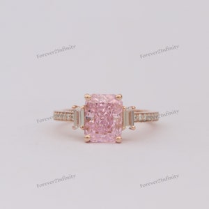 Pink Diamond Engagement Ring, Baguette Ring, Fabulous Vivid Pink Diamond, Women&#39;s Pink Diamond Ring, Promise Ring, Anniversary Gift For Her