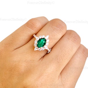 14k Rose Gold Emerald Ring, Oval Emerald Engagement Ring, Green Emerald Ring, Dainty Promise Ring, May Birthstone, Anniversary Birthday Gift