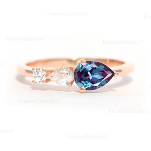 Vintage Alexandrite Engagement Ring, Eva Pear Alexandrite Ring, June Birthstone, Color Changing Stone, Promise Ring Anniversary Gift For Her