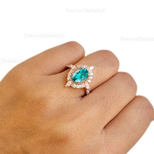 Art-Deco-Turmalin Hochzeit Ring, Vintage Paraiba Turmalin Verlobungsring, Braut Versprechen Ring, Oktober Geburtsstein, Geschenk für Sie