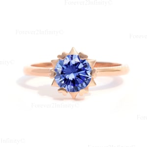 Round Cut Tanzanite Solitaire Ring, Vintage Tanzanite Solitaire Engagement Ring, Brilliant Purple Tanzanite Promise Ring, Anniversary Gifts